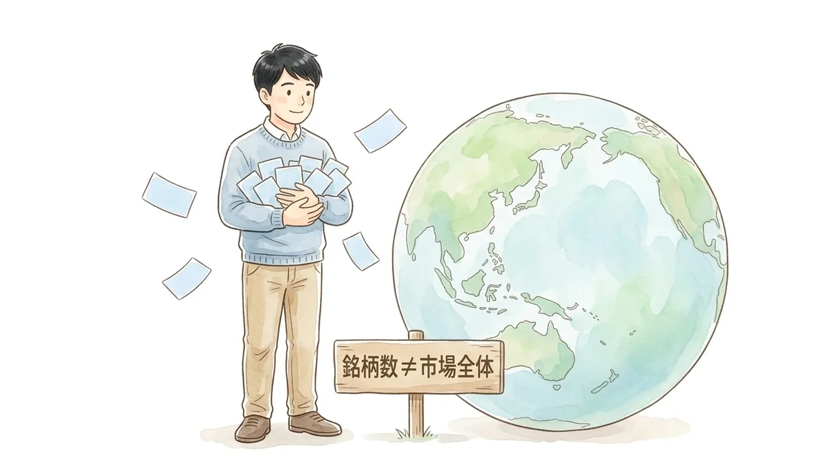 銘柄数を増やしても市場全体そのものにはならない