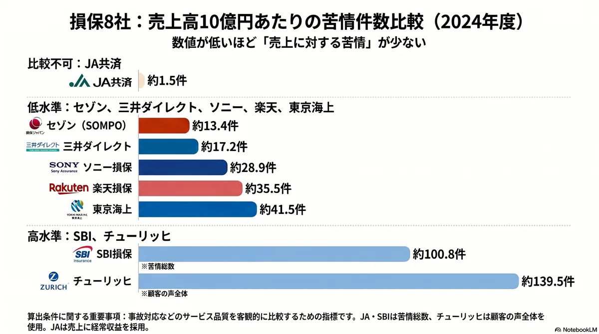 売上規模で見る「苦情密度」比較:損保8社